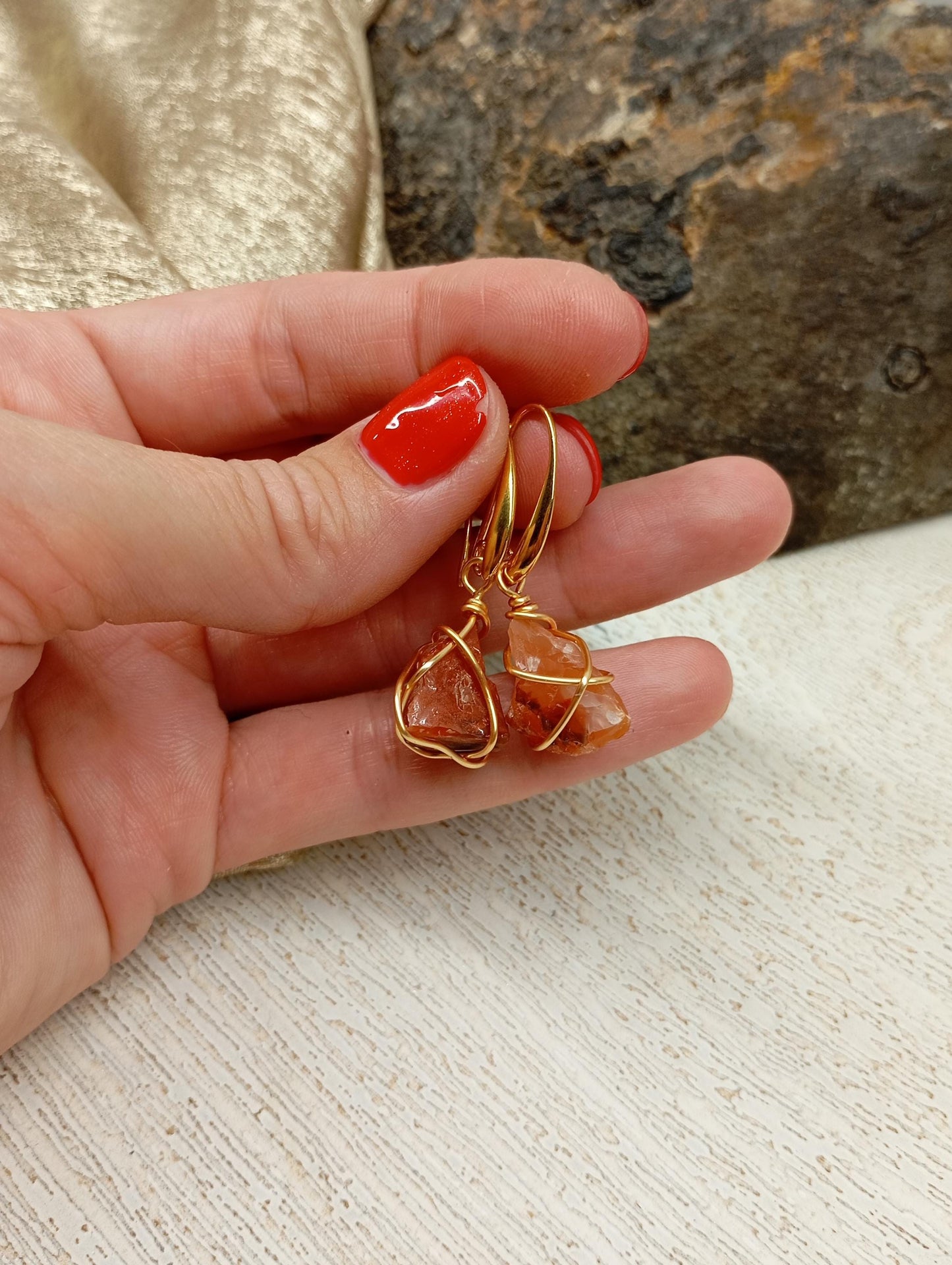 Raw Carnelian Earrings, Unique Dainty Elegant Healing Evening Bohemian  Earrings, Raw Natural Gemstone stainless steel hooks earrings