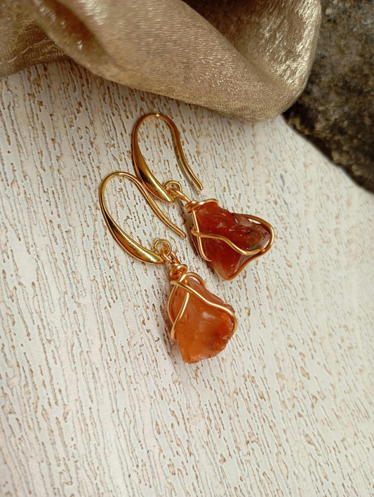 Raw Carnelian Earrings, Unique Dainty Elegant Healing Evening Bohemian  Earrings, Raw Natural Gemstone stainless steel hooks earrings