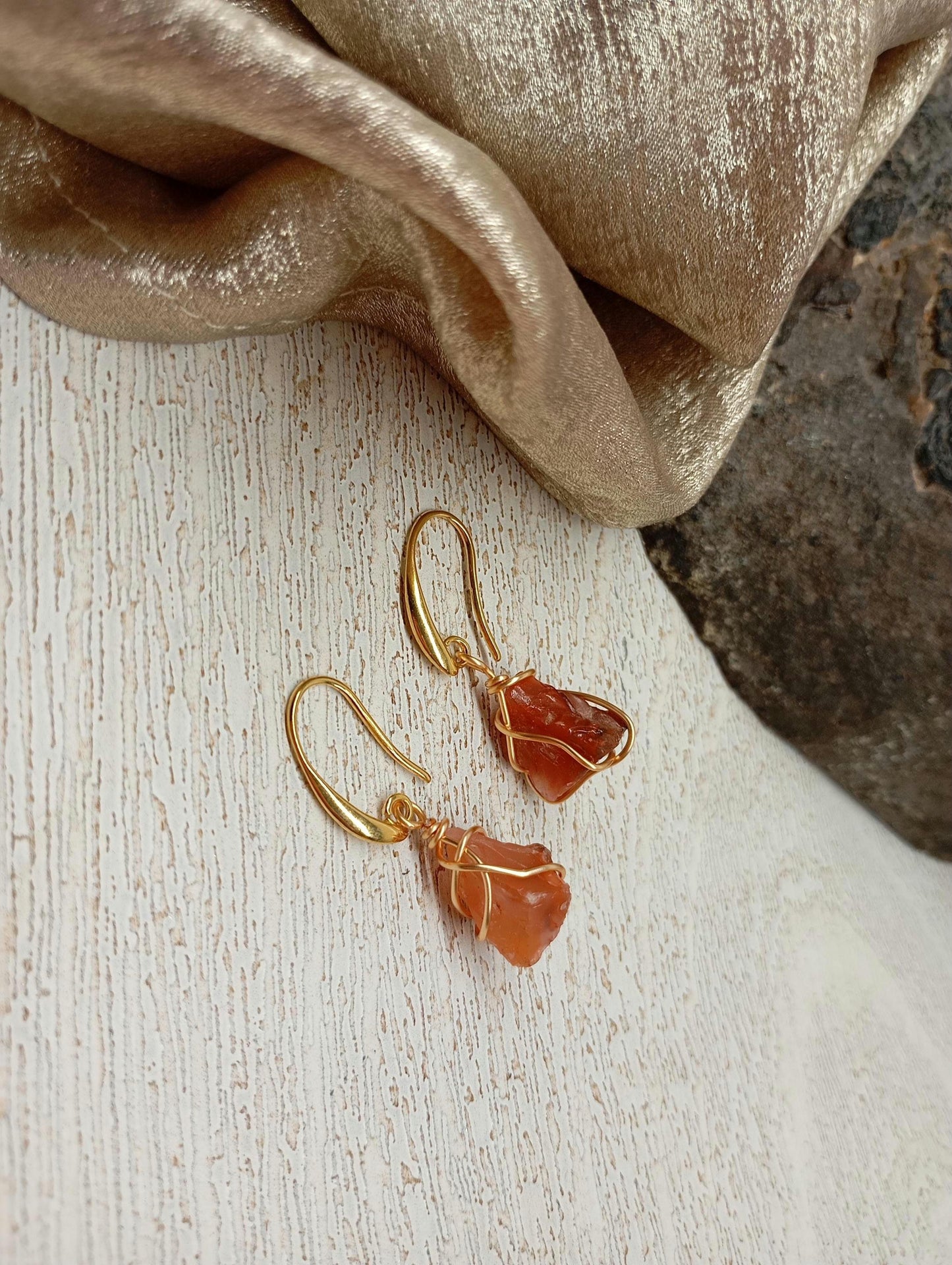 Raw Carnelian Earrings, Unique Dainty Elegant Healing Evening Bohemian  Earrings, Raw Natural Gemstone stainless steel hooks earrings