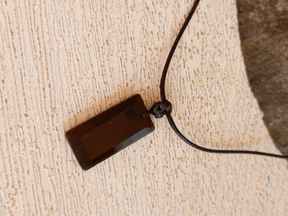 Black Obsidian Rectangular Pendant Necklace, adjustable black cord, Healing Protection fashion casual necklace, natural gemstone