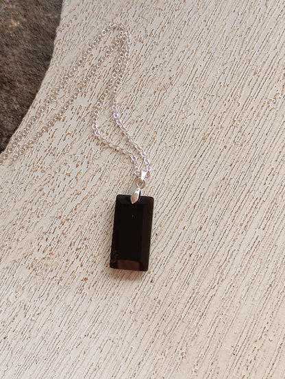 Rectangle Pendant Necklace with Natural gemstone Crystals for woman, stainless steel chain, Healing Protection Necklace