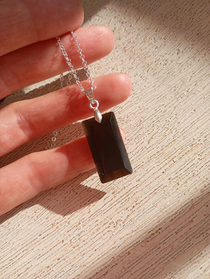 Rectangle Pendant Necklace with Natural gemstone Crystals for woman, stainless steel chain, Healing Protection Necklace