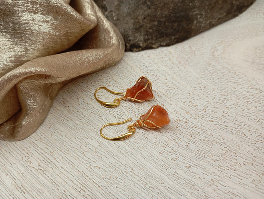 Raw Carnelian Earrings, Unique Dainty Elegant Healing Evening Bohemian  Earrings, Raw Natural Gemstone stainless steel hooks earrings