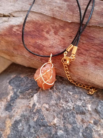 Raw Carnelian Healing Crystal Necklace, Wire Wrapped Stone, Gemstone Pendant Necklace For Women, Virgo Birthstone