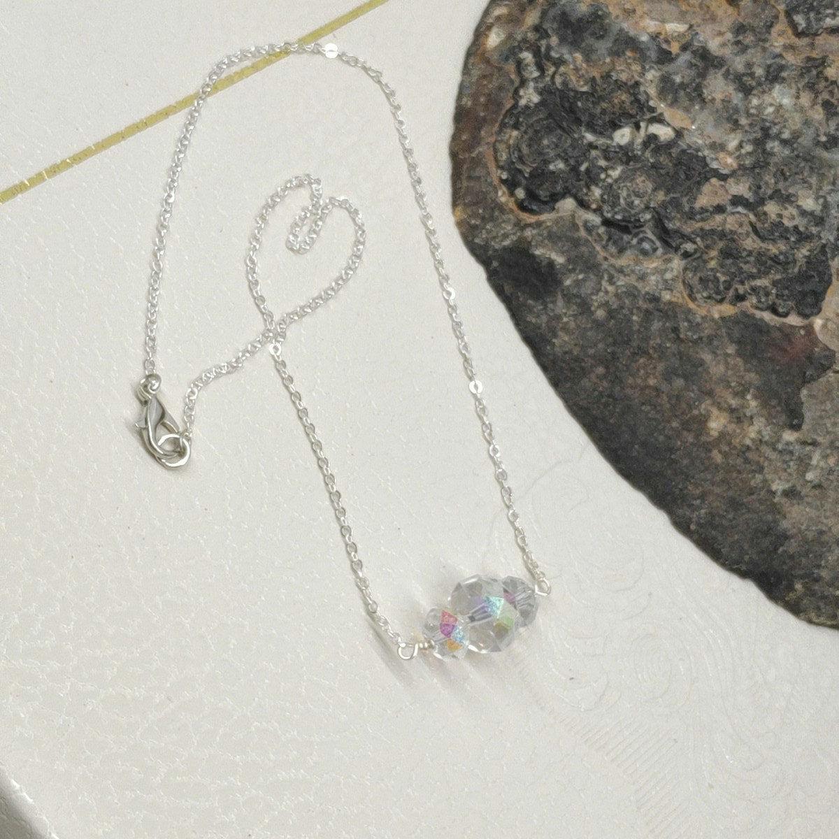 Three sparkly acrylic transparent beads Necklace, stainless steel chain, charm trendy, bohemian, party, gift for girlfriend accessories girl