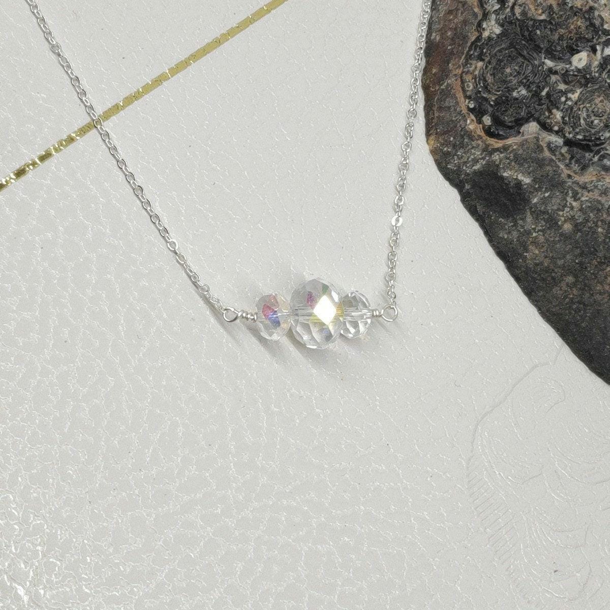 Three sparkly acrylic transparent beads Necklace, stainless steel chain, charm trendy, bohemian, party, gift for girlfriend accessories girl