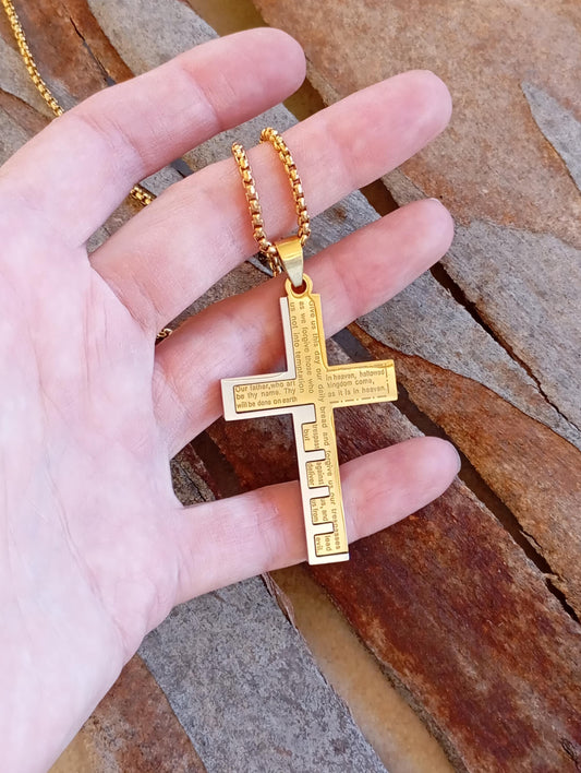Christian Cross Pendant Necklace men  stainless steel, Religious prayer cross pendant, believer gift, church, bible, amulet protection