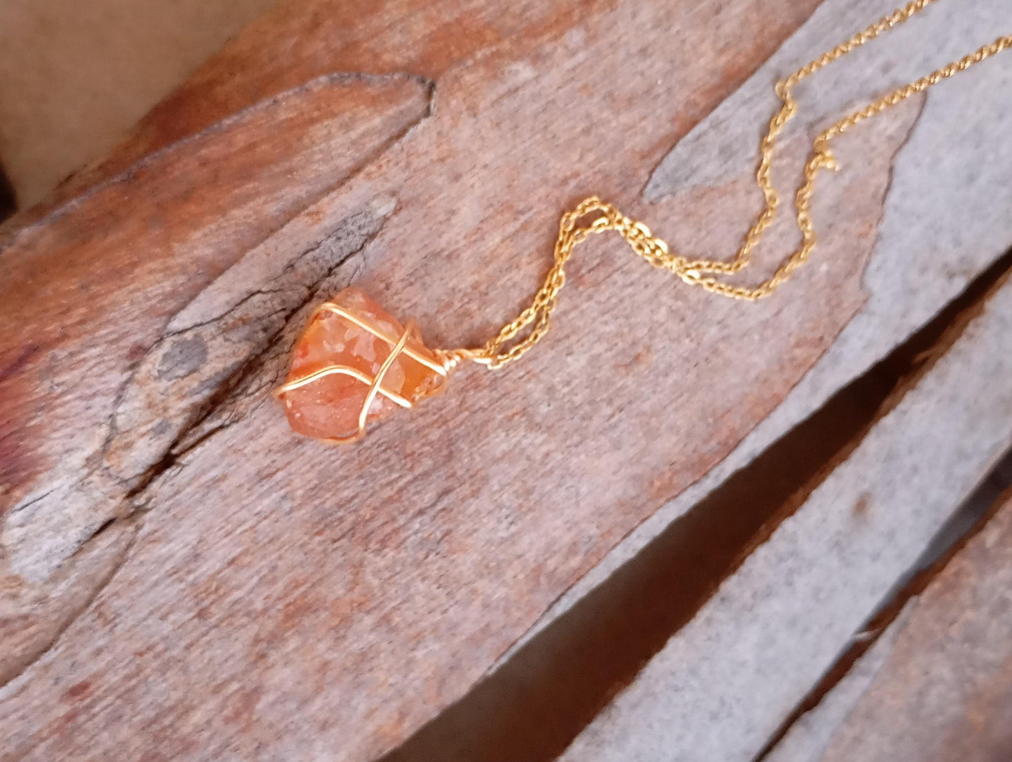 Raw Carnelian Healing Crystal Necklace, Wire Wrapped Stone, Gemstone Pendant Necklace For Women, Virgo Birthstone