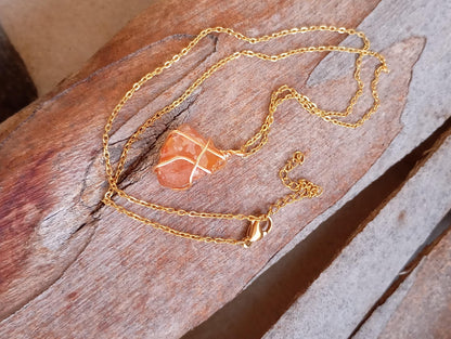 Raw Carnelian Healing Crystal Necklace, Wire Wrapped Stone, Gemstone Pendant Necklace For Women, Virgo Birthstone