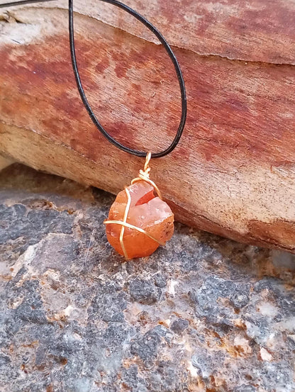 Raw Carnelian Healing Crystal Necklace, Wire Wrapped Stone, Gemstone Pendant Necklace For Women, Virgo Birthstone