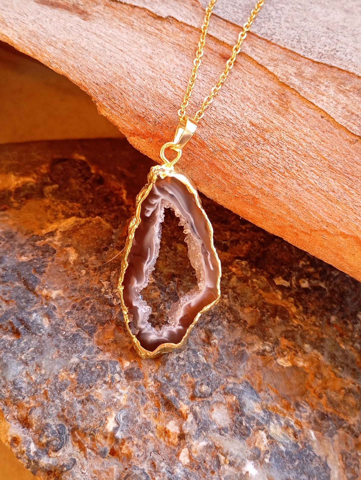 Lace Agate Black with white Druzy Geode slice Pendant Necklace Healing necklace, Bohemian Dainty Necklace for women Gemstone