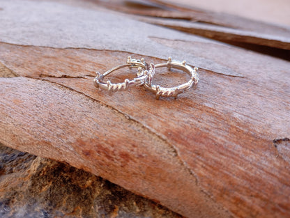 Mens Thorns hoops silver colour for men or women , Punk hippie Piercing Round ring metal simple circle earrings