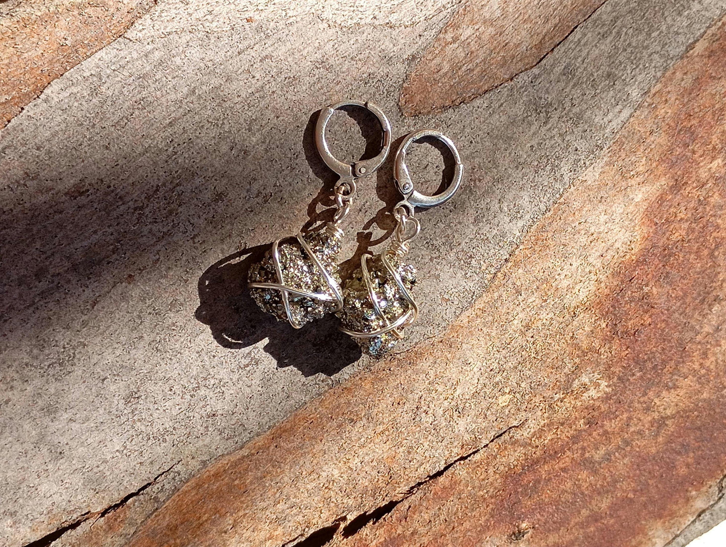 Natural Iron Pyrite Earrings, Healing Protection, Unique, Catching eye, Sparkly Dainty Elegant Evening Wedding Party Natural Gem Earrings