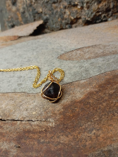 Raw round Garnet Pendant Necklace Handmade wire wrap, Healing Protection crystal, natural gemstone, Gift for woman