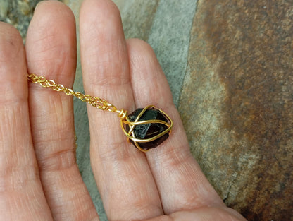 Raw round Garnet Pendant Necklace Handmade wire wrap, Healing Protection crystal, natural gemstone, Gift for woman