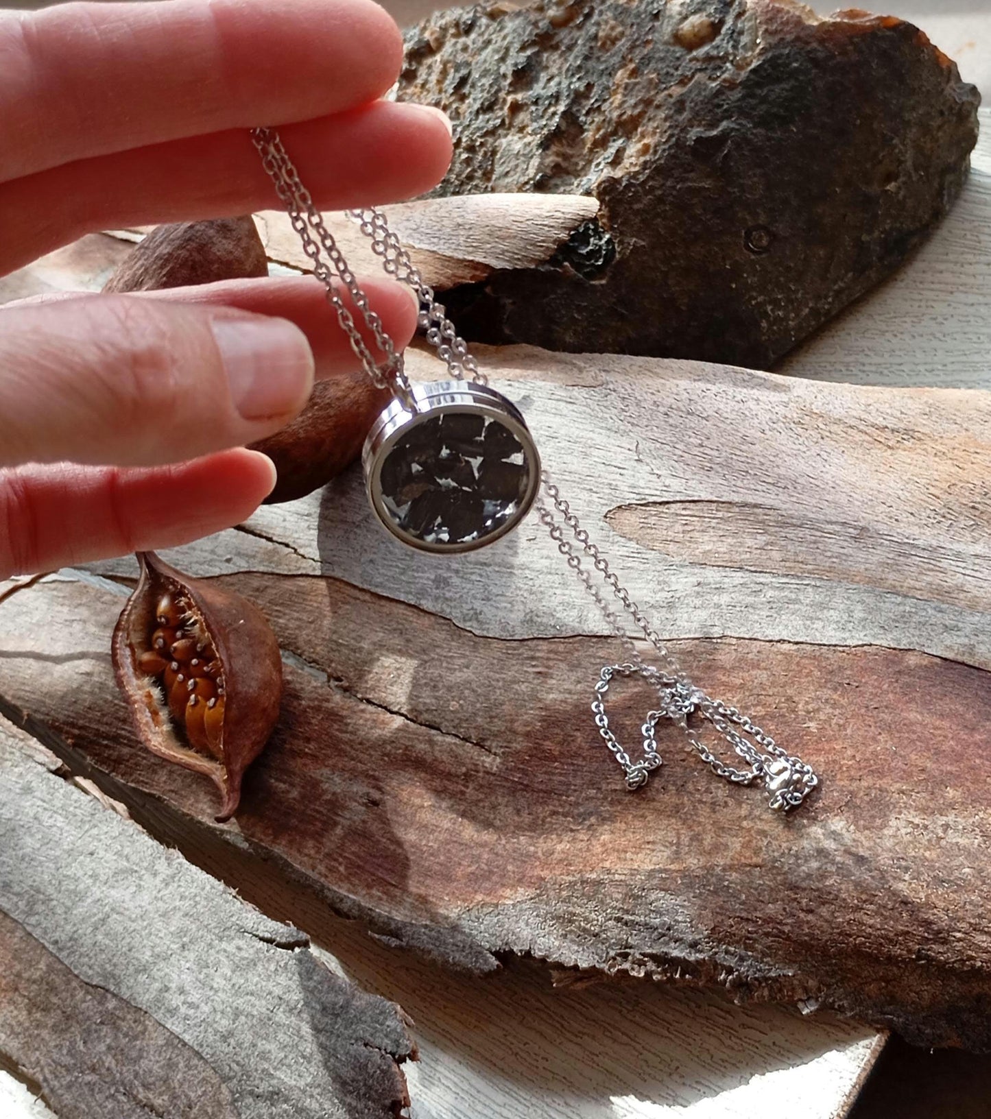 Raw Black Tourmaline in round glass locked Pendant Protection Necklace, Gemstone Healing crystal,bohemian charm  reiki, mascot