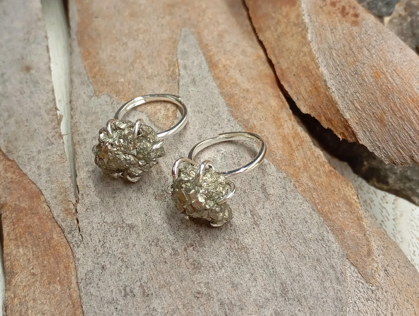 Sparkly Raw Pyrite ring adjustable  open finger stainless steel ring,attracts success wealth property crystal cluster ring, natural gemstone