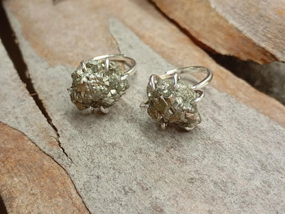 Sparkly Raw Pyrite ring adjustable  open finger stainless steel ring,attracts success wealth property crystal cluster ring, natural gemstone