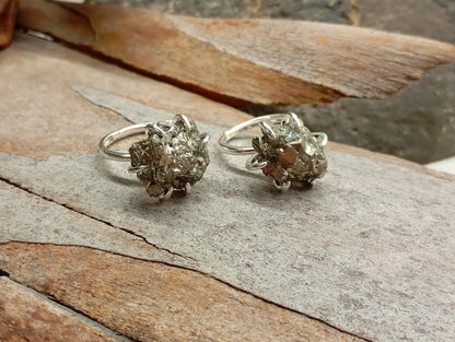 Sparkly Raw Pyrite ring adjustable  open finger stainless steel ring,attracts success wealth property crystal cluster ring, natural gemstone