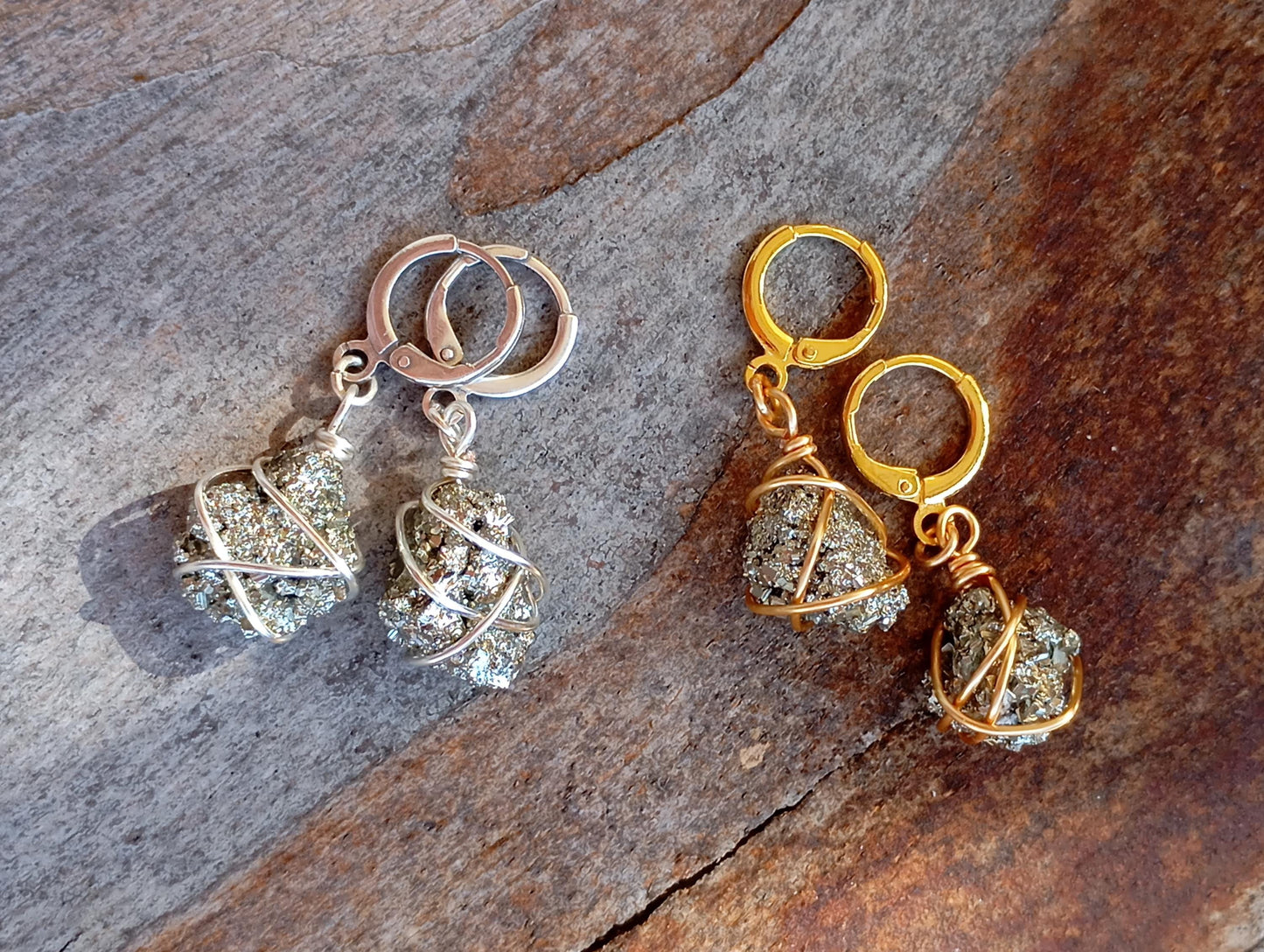 Natural Iron Pyrite Earrings, Healing Protection, Unique, Catching eye, Sparkly Dainty Elegant Evening Wedding Party Natural Gem Earrings