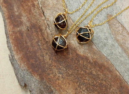 Raw round Garnet Pendant Necklace Handmade wire wrap, Healing Protection crystal, natural gemstone, Gift for woman
