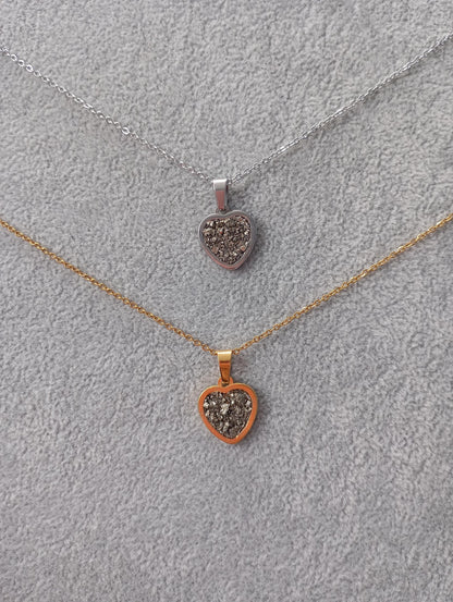 Heart pendant Raw Pyrite pendant Necklace, Wealth stone Necklace, Handmade Protection, bohemian finding, gift for girlfriend, wife