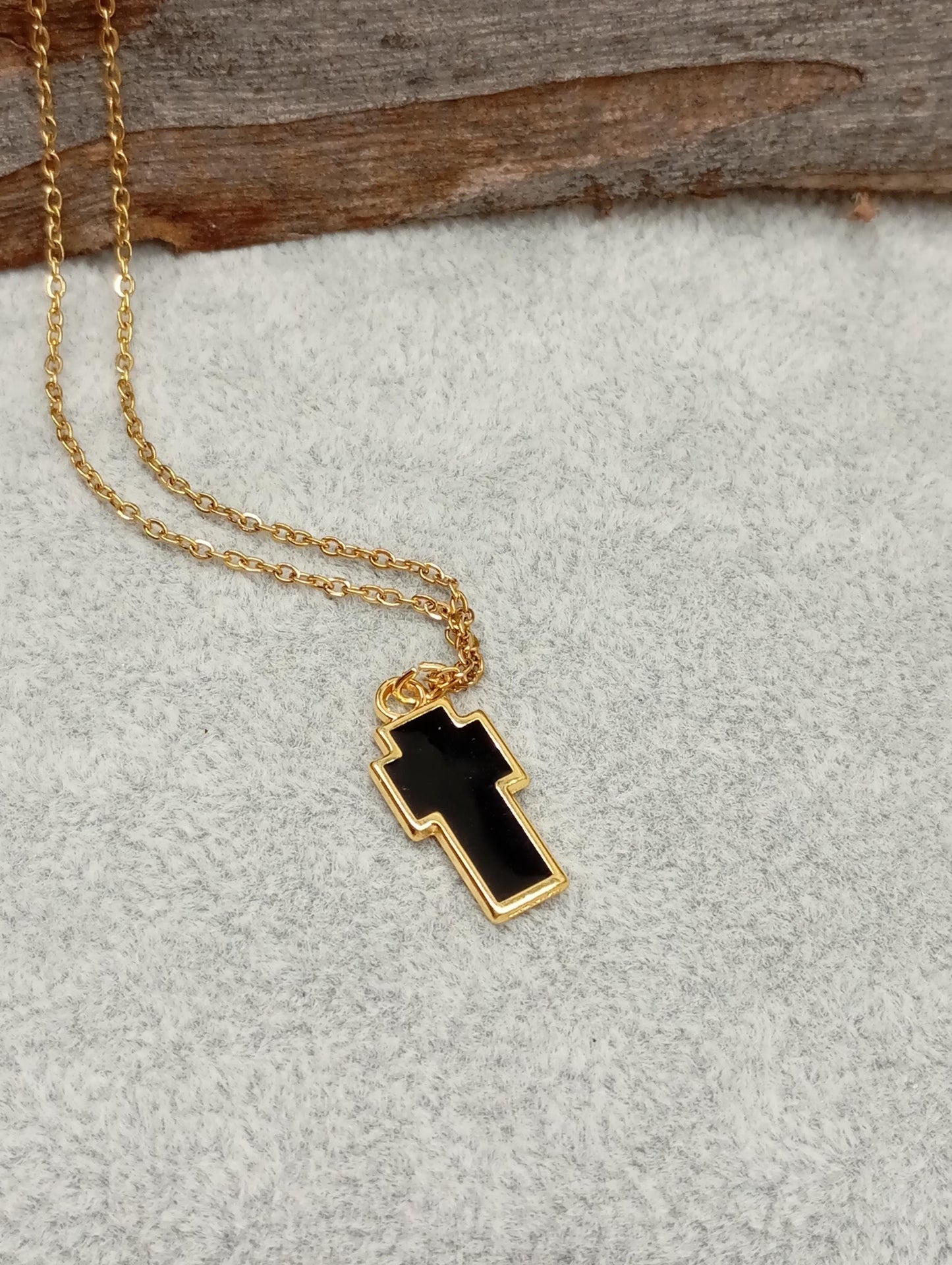 Black Enamel Cross in silver or gold pendant, chain or black cord Adjustable Necklace, gift for believer, Christian cross catholic cross