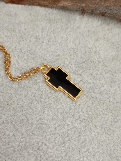 Black Enamel Cross in silver or gold pendant, chain or black cord Adjustable Necklace, gift for believer, Christian cross catholic cross