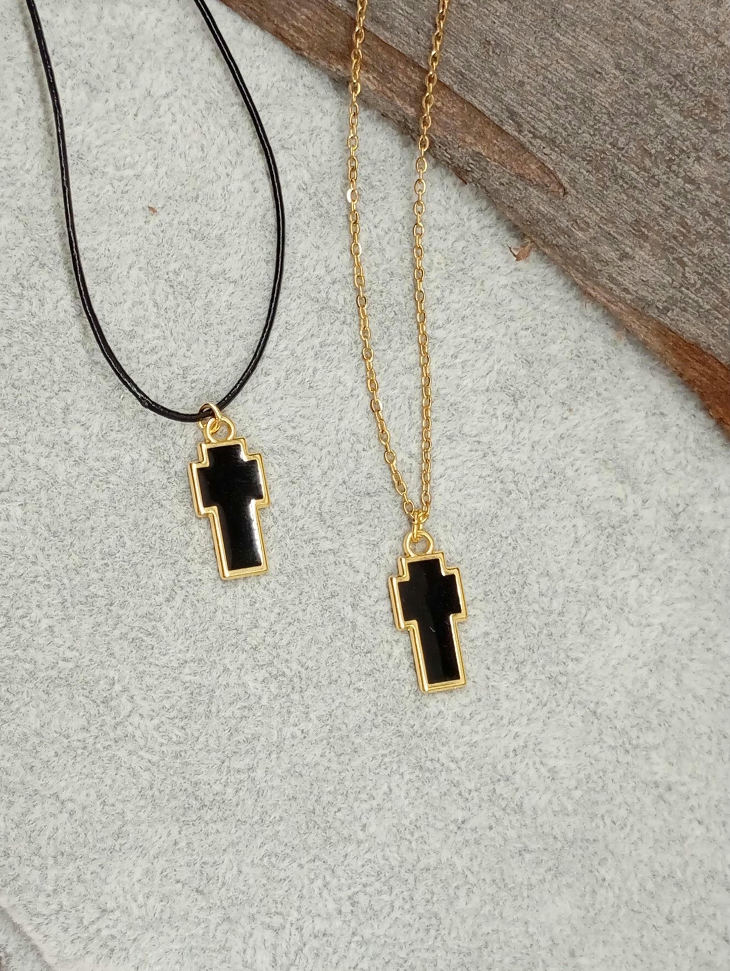 Black Enamel Cross in silver or gold pendant, chain or black cord Adjustable Necklace, gift for believer, Christian cross catholic cross