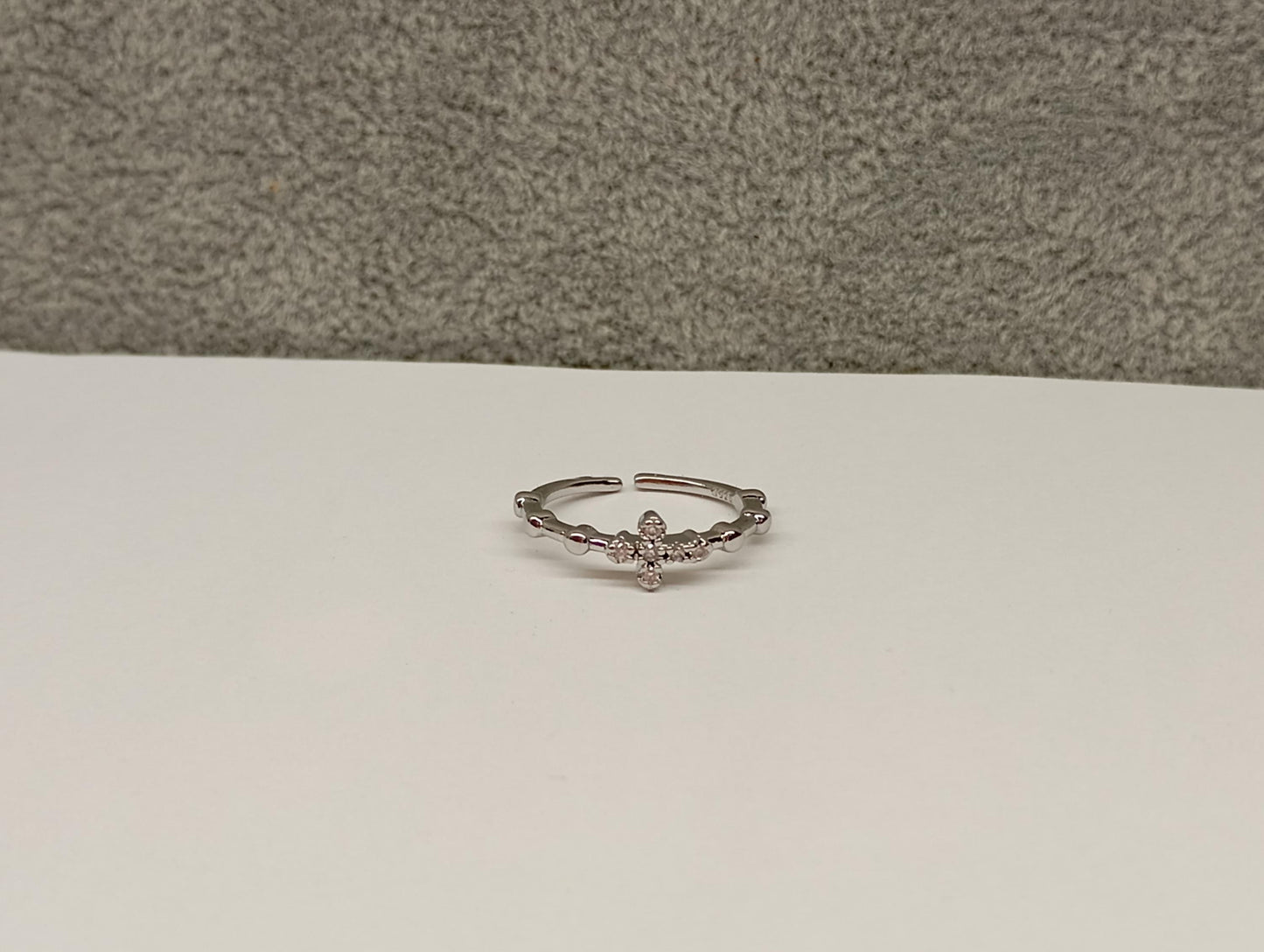 Cross with zircon sterling silver open finger ring adjustable, vintage boho, dainty, church, believer ring,Christian cross gift for believer