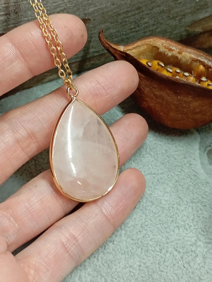 Drop Crystal pendant Necklace, gemstone teardrop shape, energy, healing protection stones, classic elegant bohemian finding, gift for woman