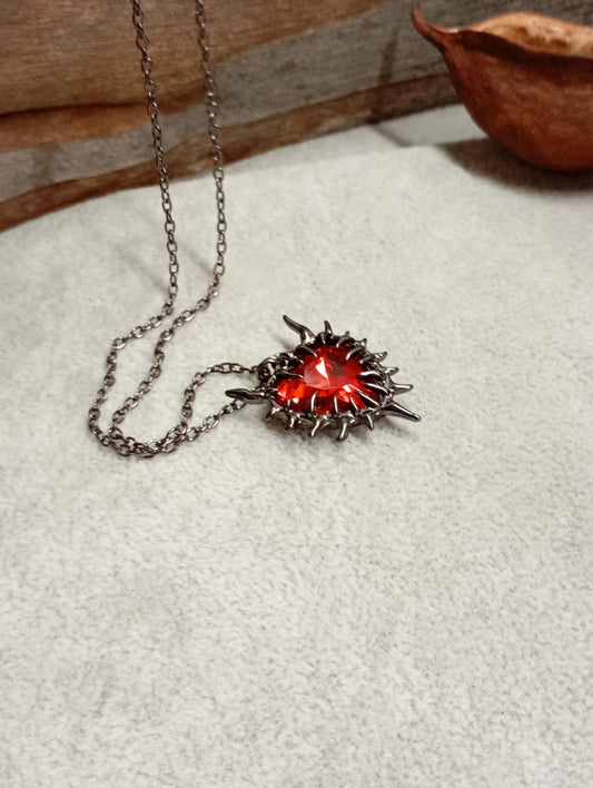 Thorn wrapped Red Heart pendant necklace, gun black plated chain Necklace, dark gothic party hip-hop, charm bohemian, gift for woman