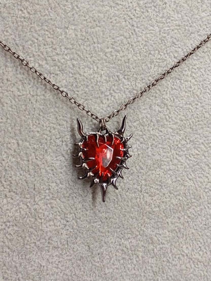 Thorn wrapped Red Heart pendant necklace, gun black plated chain Necklace, dark gothic party hip-hop, charm bohemian, gift for woman