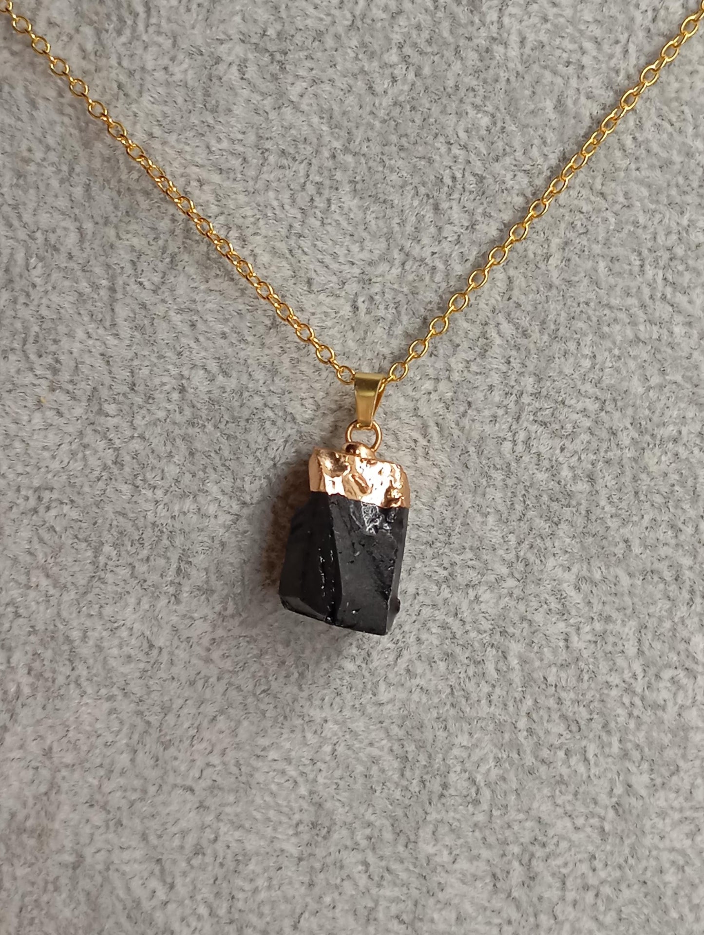 Black Tourmaline Pendant Necklace gold Electroplated cup gemstone necklace, Reiki, Protection, Healing Gorgeous Dainty Necklace