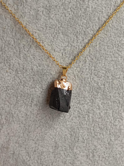 Black Tourmaline Pendant Necklace gold Electroplated cup gemstone necklace, Reiki, Protection, Healing Gorgeous Dainty Necklace