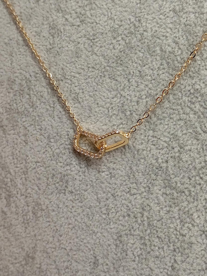 Shiny rhinestone Double circle pendant linked square Hoops, choker chain necklace for women, Charm, fashion trend elegant boho party gift