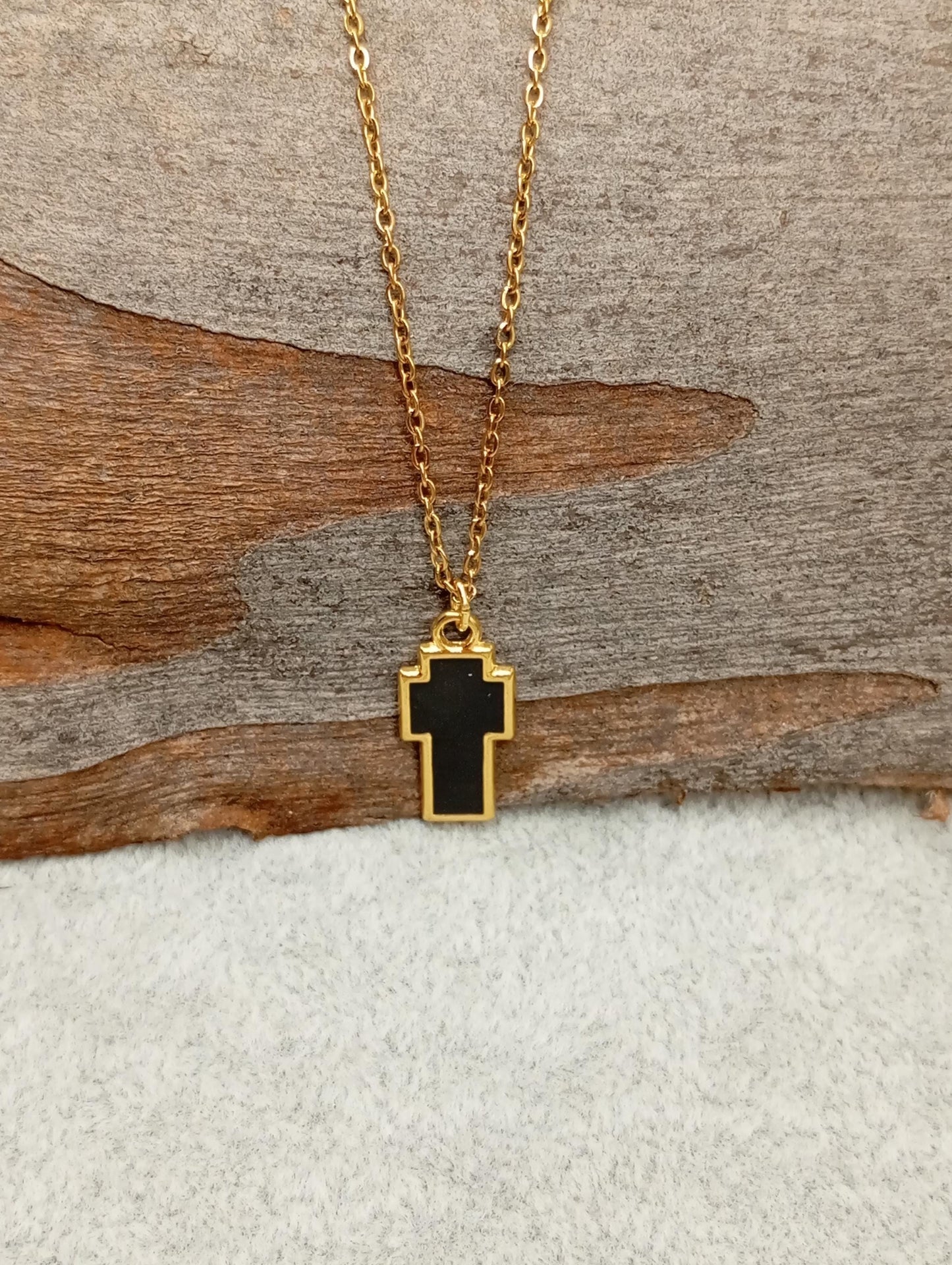 Black Enamel Cross in silver or gold pendant, chain or black cord Adjustable Necklace, gift for believer, Christian cross catholic cross
