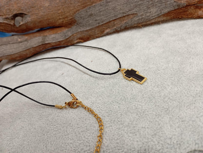 Black Enamel Cross in silver or gold pendant, chain or black cord Adjustable Necklace, gift for believer, Christian cross catholic cross