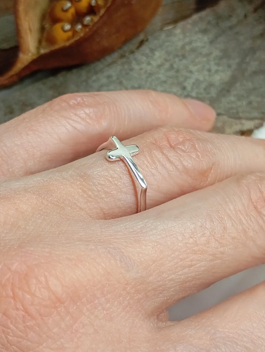 Cross ring 925 sterling silver open finger ring adjustable, charming, minimalist,dainty, church,believer,  Christian cross gift for believer