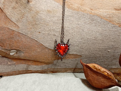 Thorn wrapped Red Heart pendant necklace, gun black plated chain Necklace, dark gothic party hip-hop, charm bohemian, gift for woman