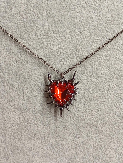 Thorn wrapped Red Heart pendant necklace, gun black plated chain Necklace, dark gothic party hip-hop, charm bohemian, gift for woman