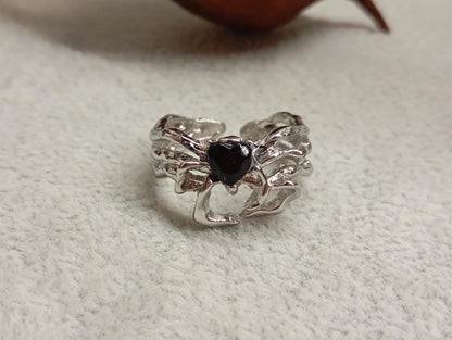 Black cubic zirconia heart spider ring, gothic punk animal, creative vintage, Halloween, stunning, party adjustable finger ring
