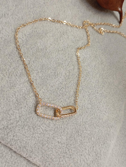 Shiny rhinestone Double circle pendant linked square Hoops, choker chain necklace for women, Charm, fashion trend elegant boho party gift