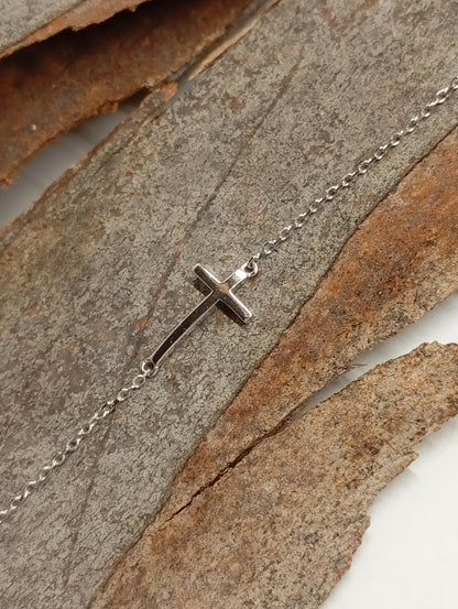 Cross Charm sterling silver Bracelet, everyday, Protection adjustable bracelet, Catholic Christian religious, believer, prayer church, gift for women