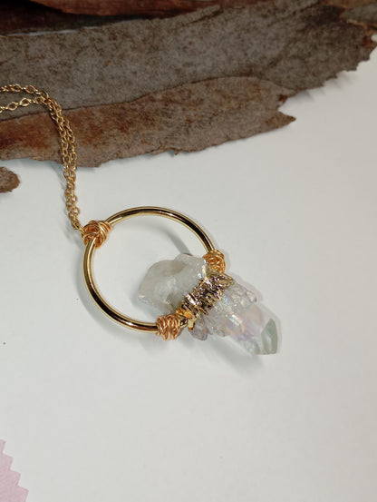Aura clear Quartz Point Pendant Necklace, Raw Crystal cluster Healing Necklace, Chain necklace  Crystal Pendant, Natural Gemstone, amulet