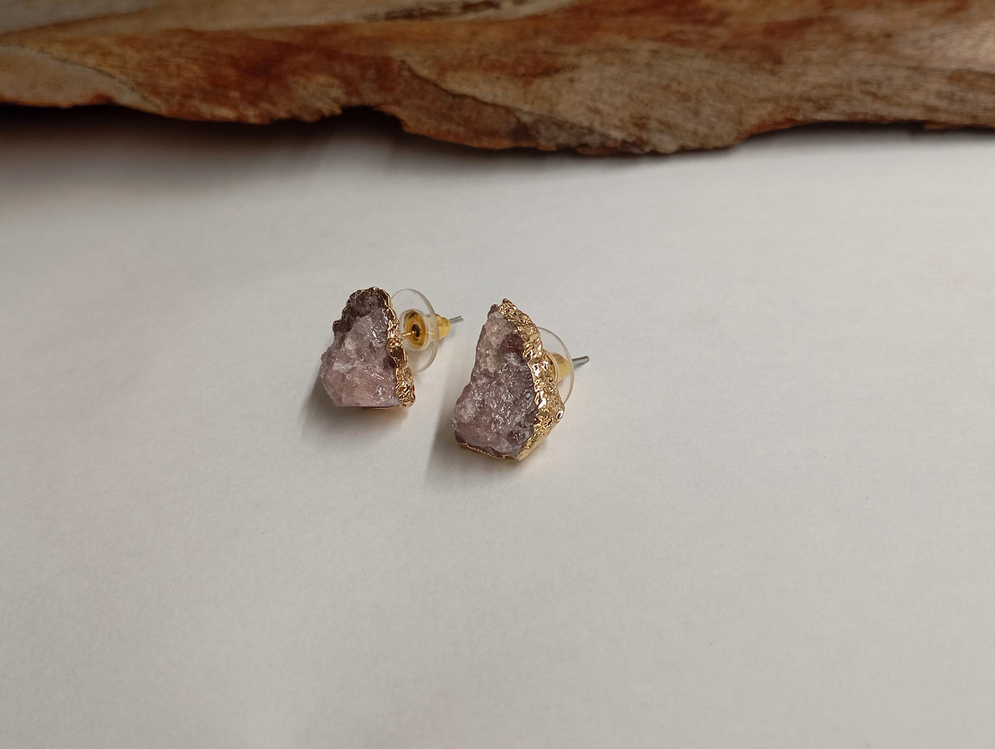 Strawberry quartz Stud Earrings, gold plated pink gemstone irregular,  Healing Earrings, wedding, party, bohemian exquisite