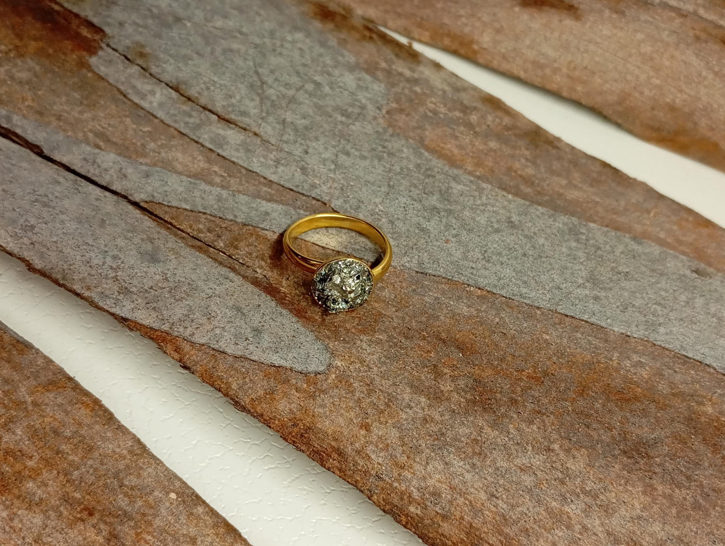 Pyrite ring adjustable stainless steel dainty ring, wealth stone, protection stone ring, natural raw gemstone