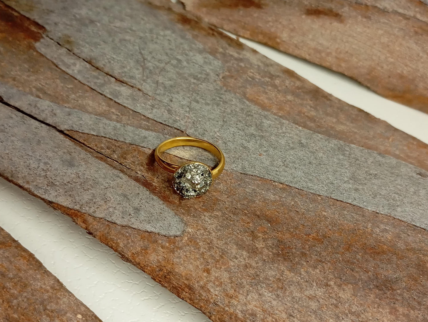 Pyrite ring adjustable stainless steel dainty ring, wealth stone, protection stone ring, natural raw gemstone
