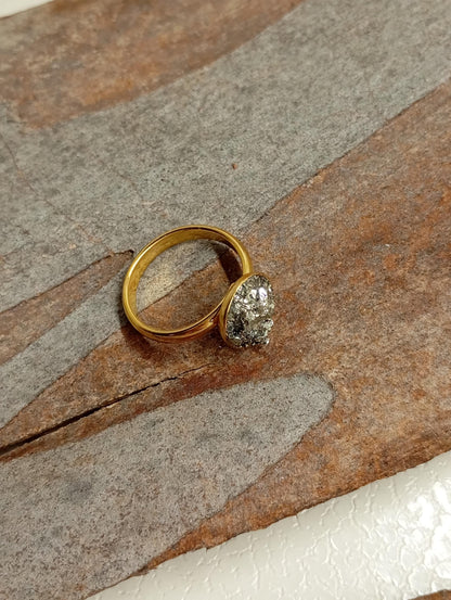 Pyrite ring adjustable stainless steel dainty ring, wealth stone, protection stone ring, natural raw gemstone