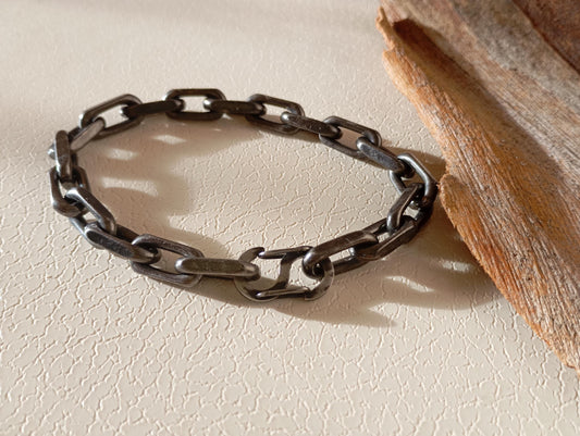 Handmade Rustic Oxidized Steel Chain Bracelet – Chunky Industrial-Style with Hook Clasp, bicycle chain